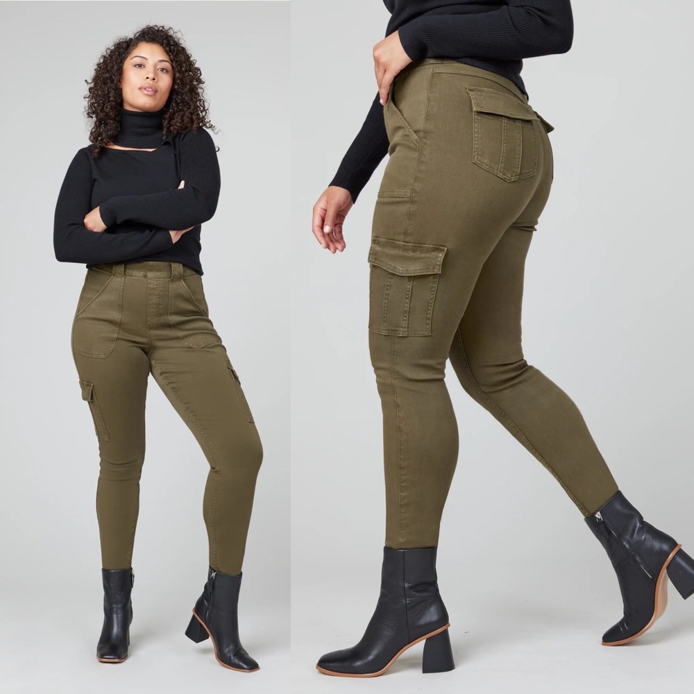 Spanx Stretch Twill Ankle Cargo Pant DARKENED OLIVE Size Small